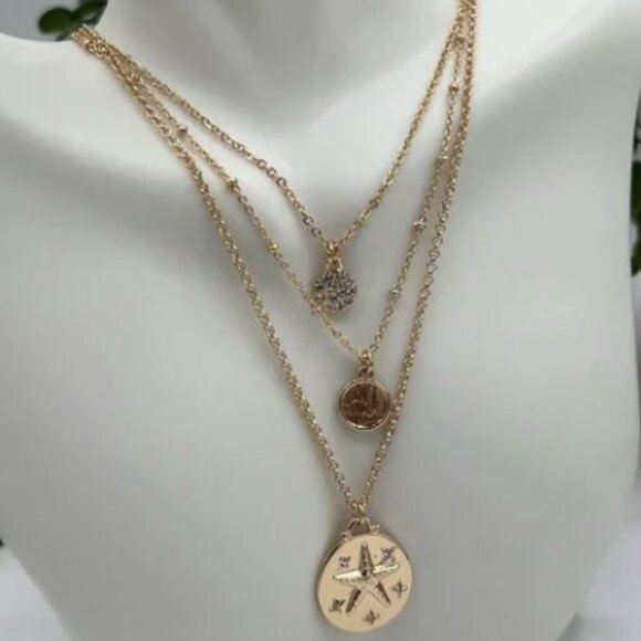 Lilly Pulitzer Triple Strand Gold Sand Dollar Charm Necklace NWT - Picture 2 of 7